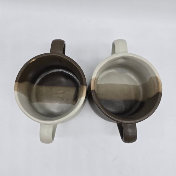 Vintage McCoy Striped Sandstone Double Handled Soup Mugs Set of 2 Multicolor USA - Picture 5 of 9